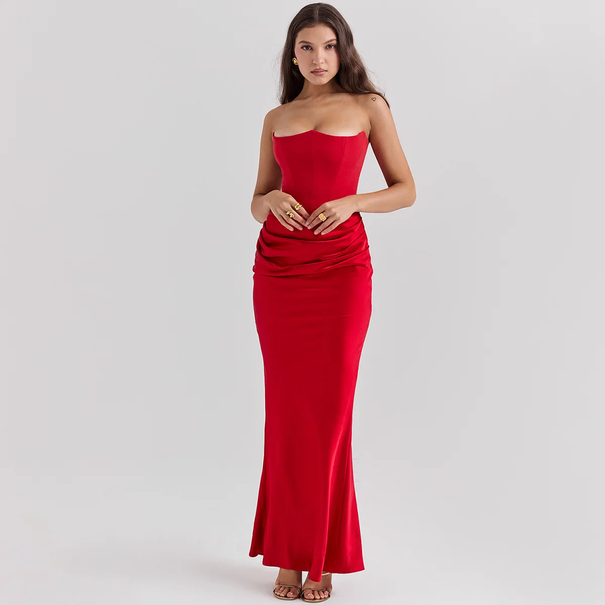 Ootddress Elegant Strapless Satin PatchWork Bodycon Party Club Evening Dress Women Winter Sexy Backless Female Vestido 2025 New 16 Ootddress Elegant Strapless Satin PatchWork Bodycon Party Club Evening Dress Women Winter Sexy Backless Female Vestido 2025 New