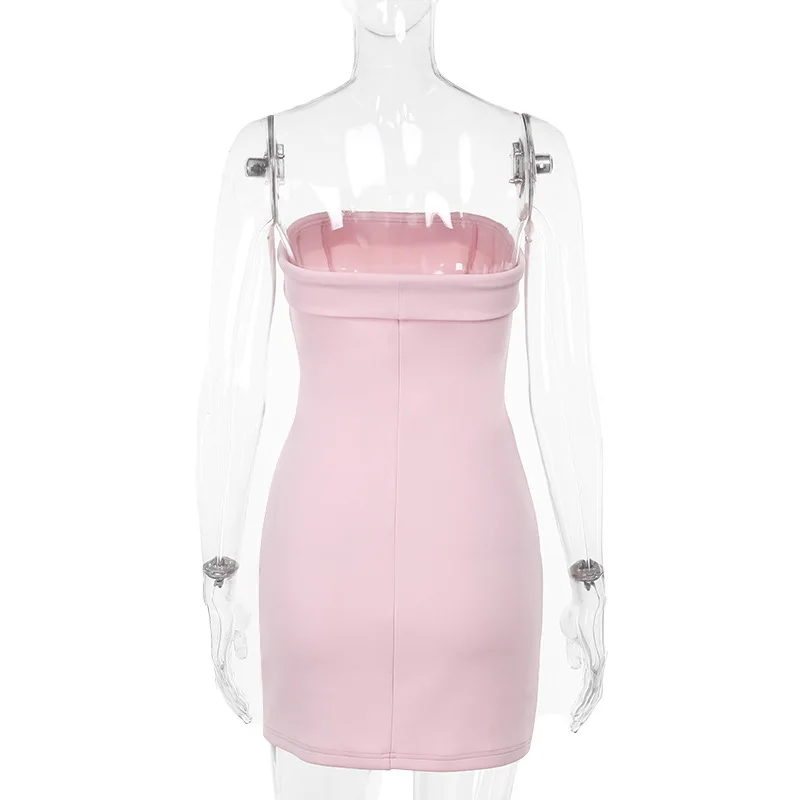 Fantoye Sexy Strapless Pocket Women Dress Pink Backless High Waist Mini Dress Female Summer Skinny Elegant Party Clubwear 2025