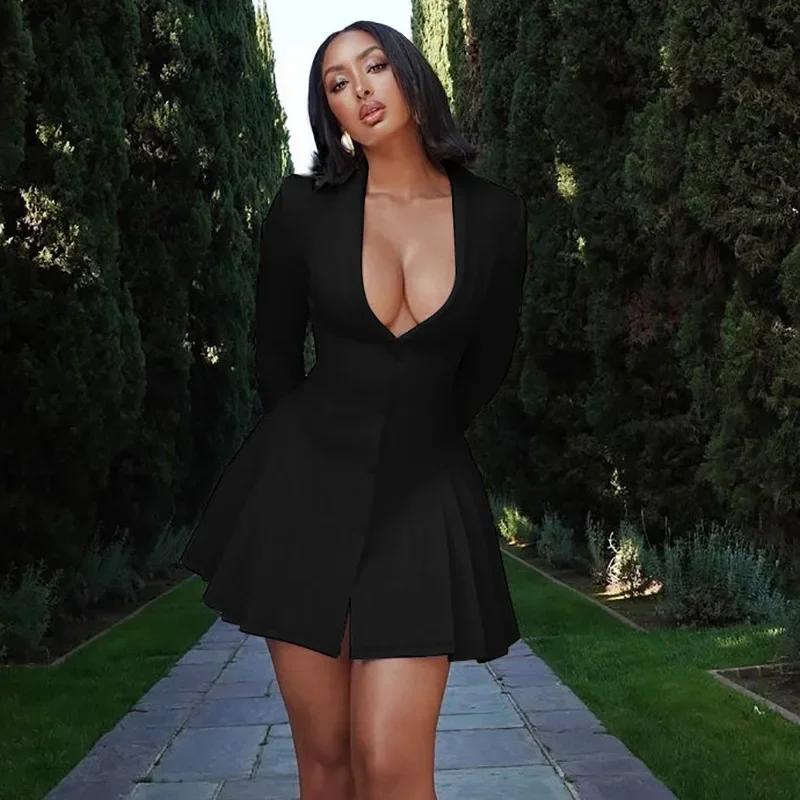 Ootddress V-Neck Sexy Suit Mini Dress Female Patchwork Cardigan Fashion Commute Clothes Slim High Waist Elegant Party Dress Women's 17 Ootddress V-Neck Sexy Suit Mini Dress Female Patchwork Cardigan Fashion Commute Clothes Slim High Waist Elegant Party Dress Women's