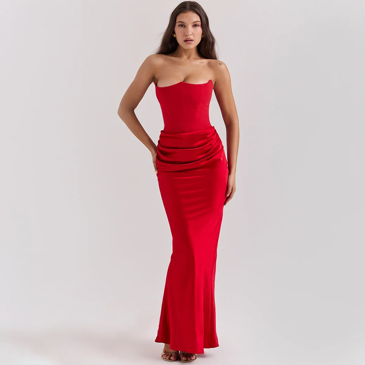 Ootddress Elegant Strapless Satin PatchWork Bodycon Party Club Evening Dress Women Winter Sexy Backless Female Vestido 2025 New 17 Ootddress Elegant Strapless Satin PatchWork Bodycon Party Club Evening Dress Women Winter Sexy Backless Female Vestido 2025 New