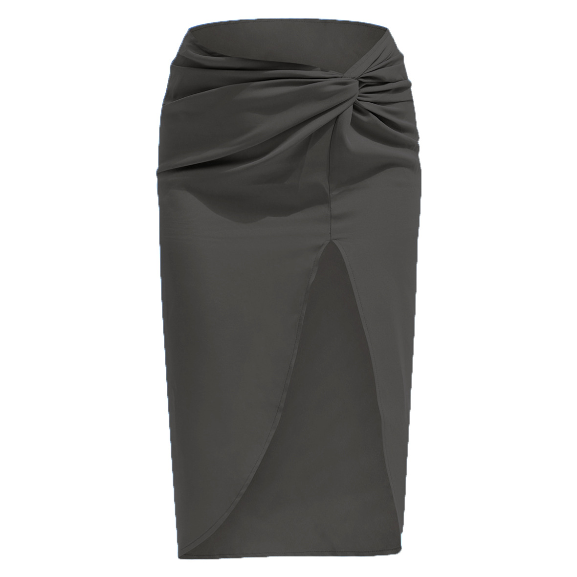 Ootddress Women Solid Satin High Splite Out Sexy Skirts Folds Irregular High Waist Bodycon Long Skirts Female French Style Outwears