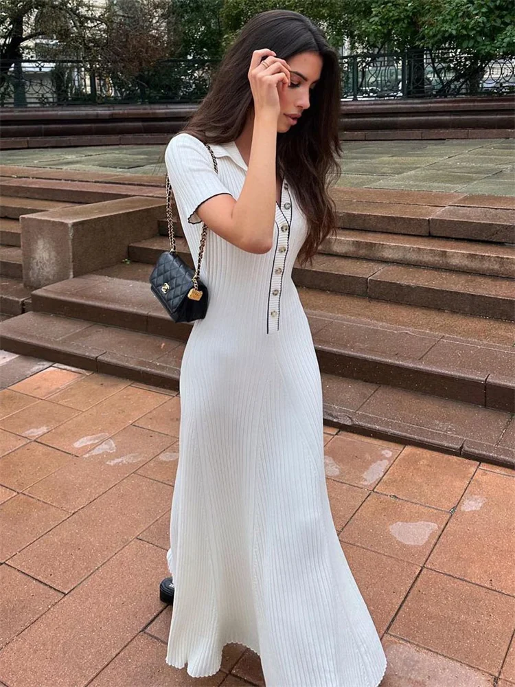 Ootddress Knitted Rib Slim Maxi Dresses For Women High Waist Casual Loose Dress Women's Autumn Elegant Temperament Long Dress Femme