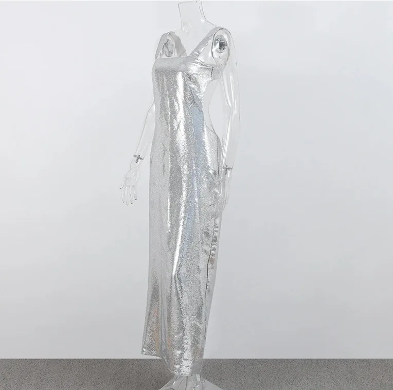 Temperament Sexy Backless Hollow Suspender Party Dress Fashionable Sequin High Waist Slim Formal Occasion Women's Evening Dress