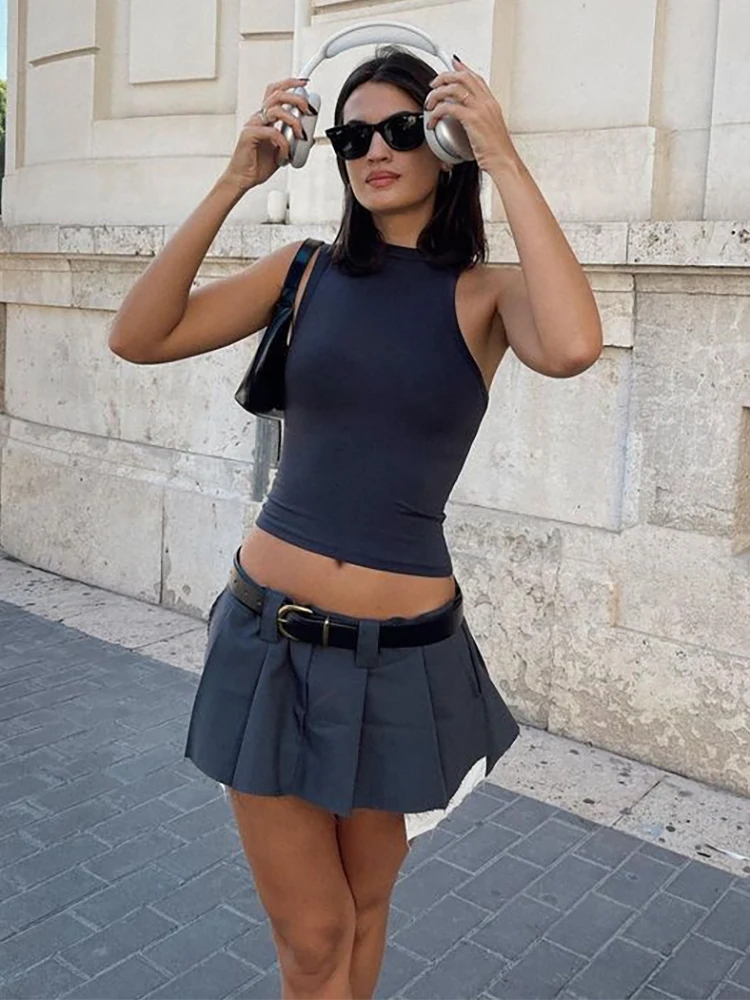 Ootddress Y2K Skirts Women Cotton Low Waist Pleated Mini Skirts 2025 Summer Harajuku Streetwear Pocket With Belts Micro Skirt