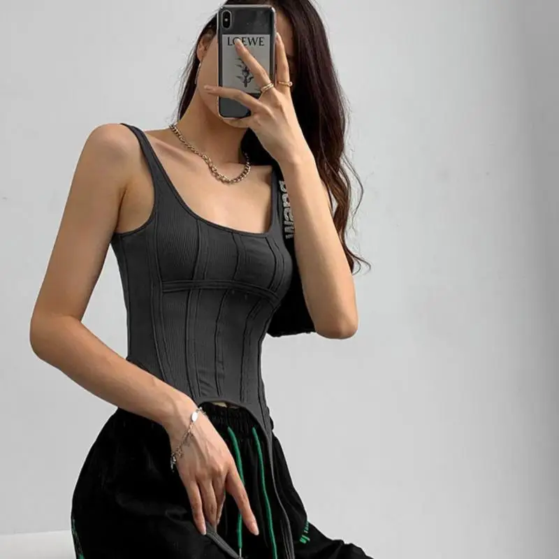 Ootddress Y2k Croset Top Women Summer Fashion Vintage Irregular Rib Knitted Sleeveless Slim Cropped Tops Feminino Sexy Tank Top