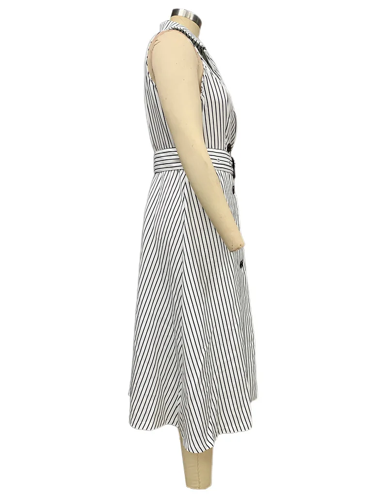 Temperament Stripe Sleeveless Suit Collar Dresses Women Belt Double Breasted A-line Dress Fashion Commuting Vestidos Female New 11 undefined
