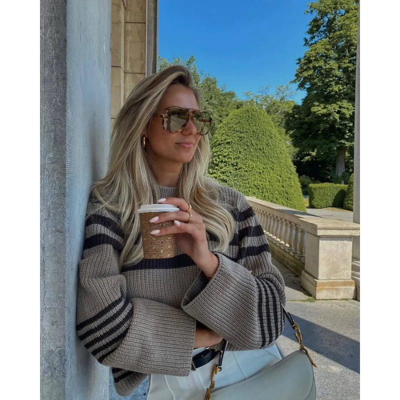 Ootddress Striped Casual Knitwear Top Female Loose Autumn 2025 High Waist Contrast Knit Sweater Slim Patchwork Streetwear Pullover 14 Ootddress Striped Casual Knitwear Top Female Loose Autumn 2025 High Waist Contrast Knit Sweater Slim Patchwork Streetwear Pullover