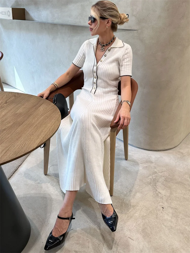 Ootddress Knitted Rib Slim Maxi Dresses For Women High Waist Casual Loose Dress Women's Autumn Elegant Temperament Long Dress Femme