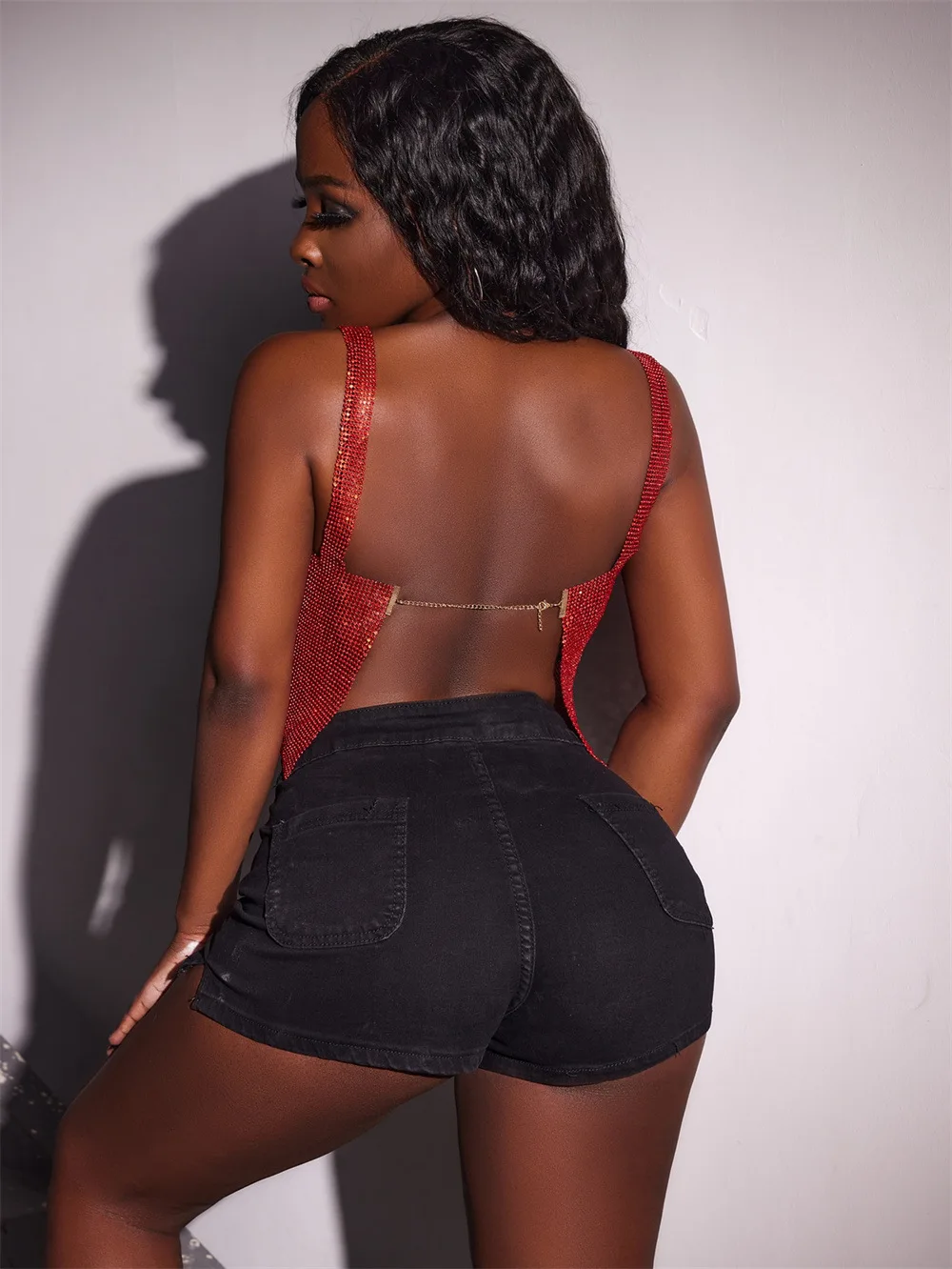 Ootddress Metal Mesh Rhinestone Sleeveless Tank Top Women Back Hollow Chain Crop Tops Hot Girl Beach Sexy Club Party Vest Femme