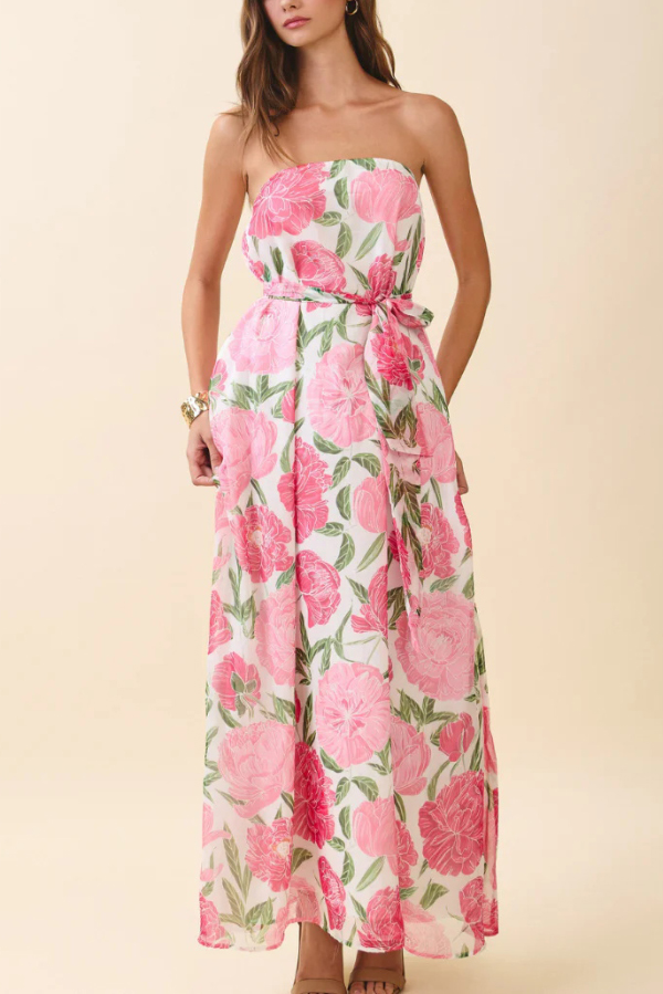 Floral Print Sleeveless Off-shoulder Loose Casual Maxi Dress