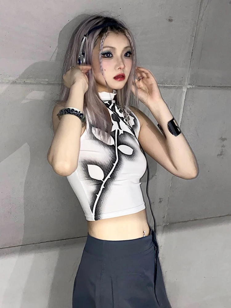 Gothic Rose Print Tank Top Aesthetic Y2K Crop Top Sleeveless Vest Harajuku Streetwear Black Summer Tops Women Slim Clothes 9 Gothic Rose Print Tank Top Aesthetic Y2K Crop Top Sleeveless Vest Harajuku Streetwear Black Summer Tops Women Slim Clothes