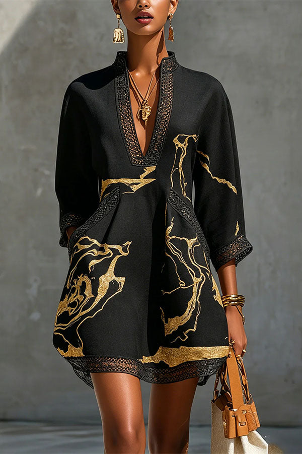 Aurelia Gilded Marble Linen Tunic Dress