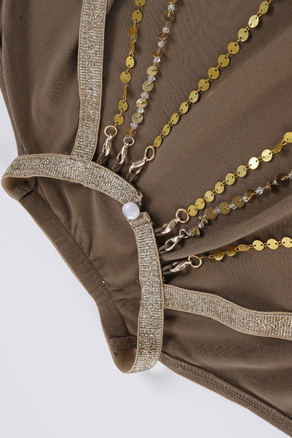 Open Back Halter Sequin Chain Strap Butterfly Applique Bodycon Mini Skirt Wide Sleeve Shrug Set