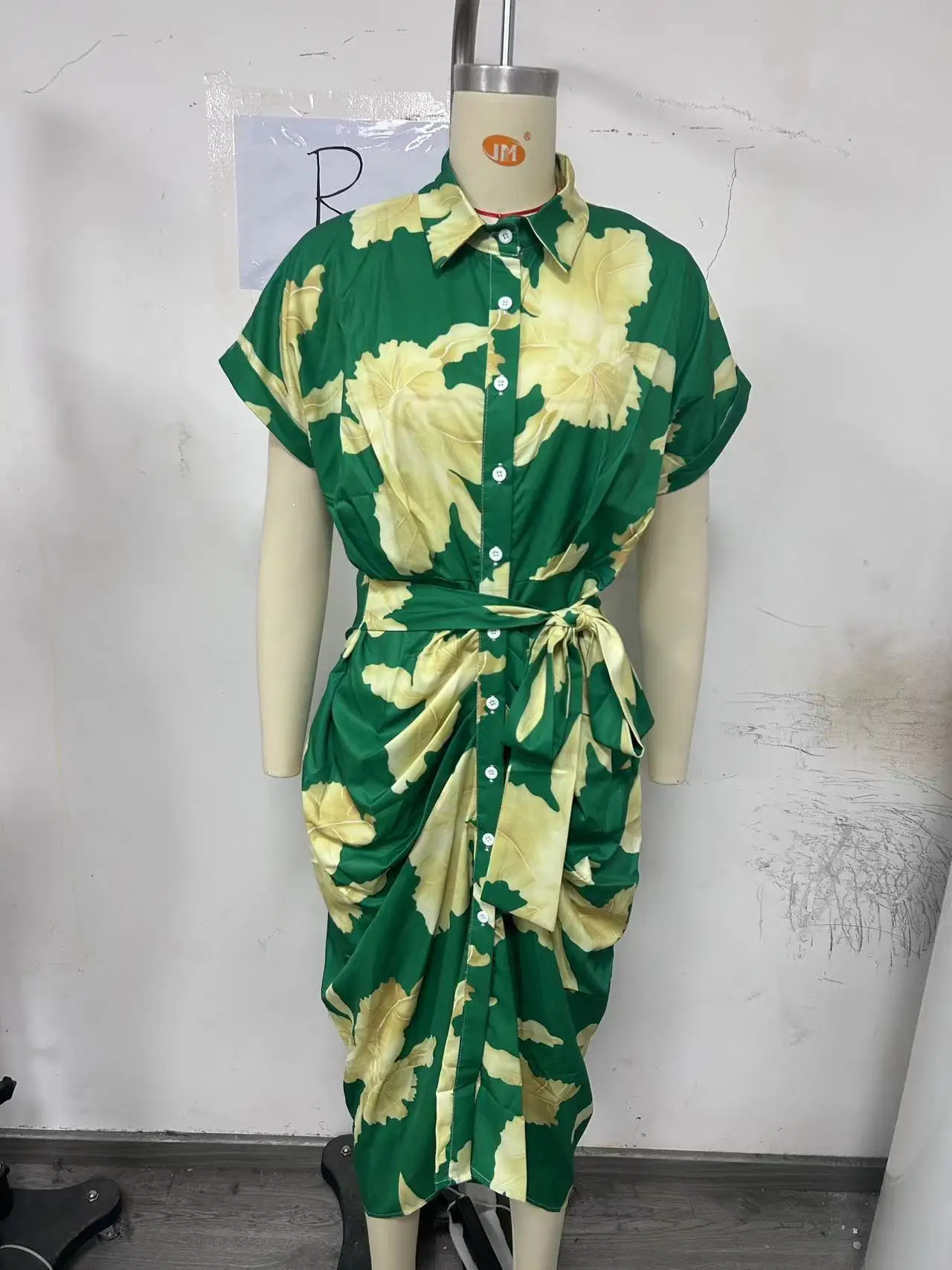 Print Slim Shirts Dresses Women Lapel Short Sleeves Leace-up Single Breasted Irregular Folds Shirt Dress Lady Commuting Vestidos 6 Print Slim Shirts Dresses Women Lapel Short Sleeves Leace-up Single Breasted Irregular Folds Shirt Dress Lady Commuting Vestidos