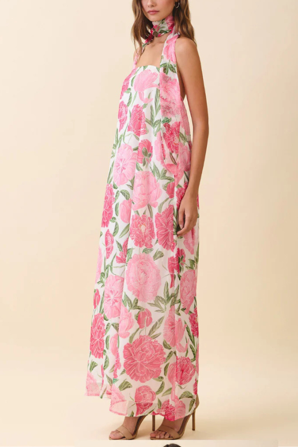 Floral Print Sleeveless Off-shoulder Loose Casual Maxi Dress