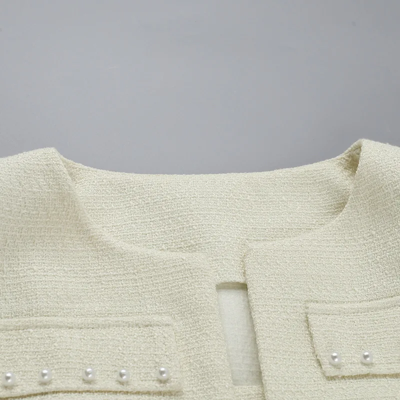 Ootddress Pearl Dress Sets Women Autumn Long Sleeve Coat And Mini Dress Two Piece Sets Femme Sexy Strapless Dress Matching Sets