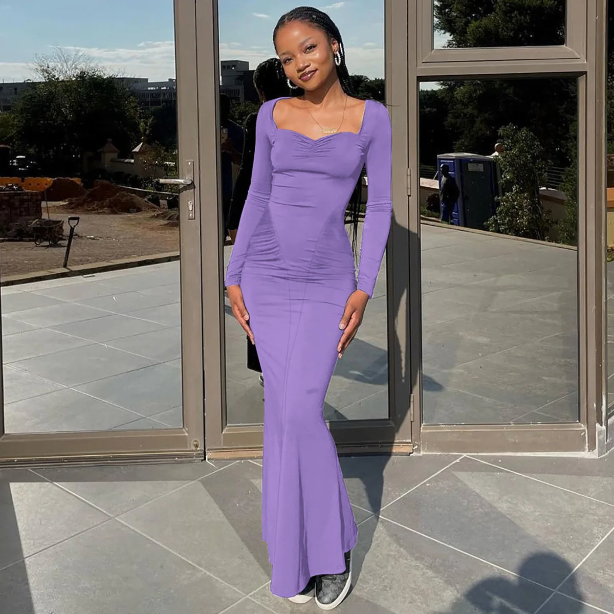 2025 Elegant Long Sleeve Party Dresses Sexy High Waist Slim Fit Women's Evening Dress Fashion Solid Color Pleated Long Dresses 17 2025 Elegant Long Sleeve Party Dresses Sexy High Waist Slim Fit Women's Evening Dress Fashion Solid Color Pleated Long Dresses
