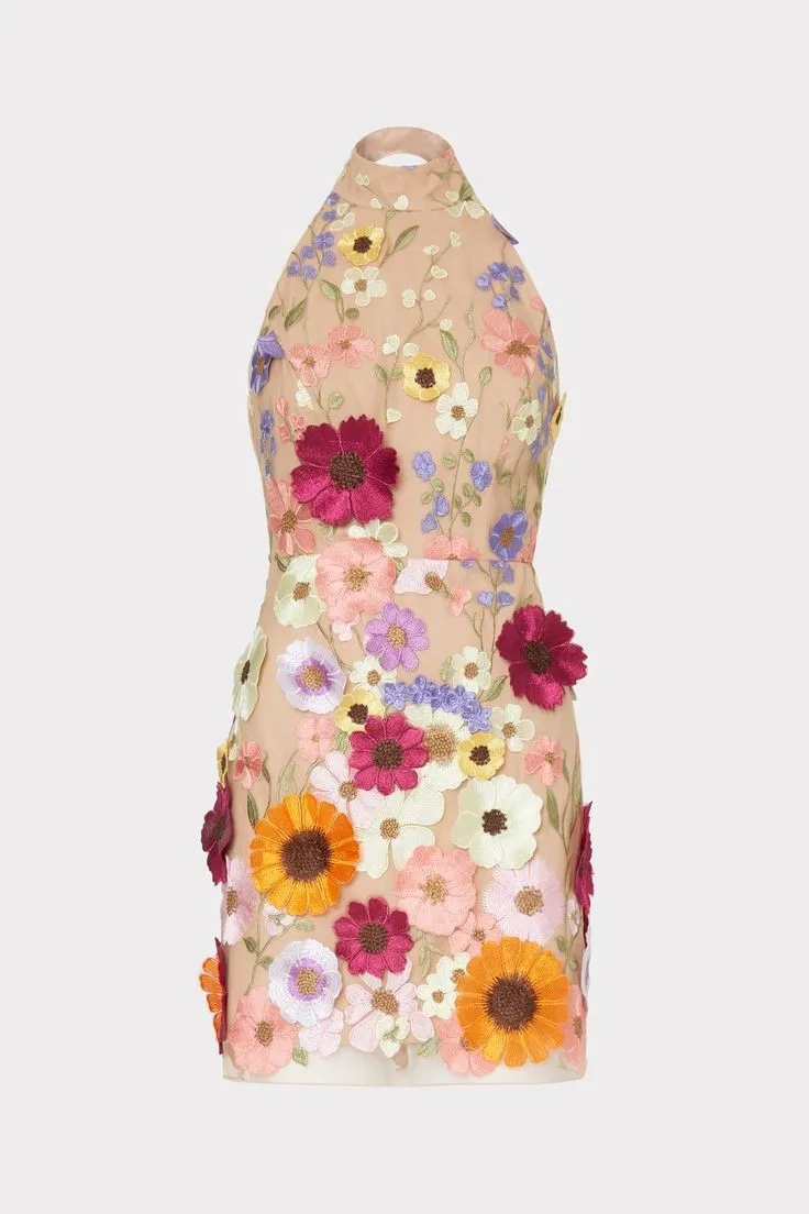 Ootddress Embroidery 3D Flower Bodycon Dress For Women Summer Sleeveless Backless Mini Dresses Temperament Slim Vestidos De Mujer