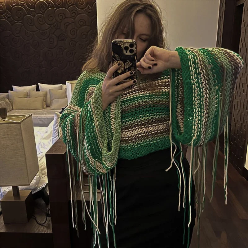 Ootddress Tassel Contrast Holiday Sweater Pullovers For Women Loose Flared Sleeve Beach Boho Knit Female Cover up Pullover Crop top 41 Ootddress Tassel Contrast Holiday Sweater Pullovers For Women Loose Flared Sleeve Beach Boho Knit Female Cover up Pullover Crop top