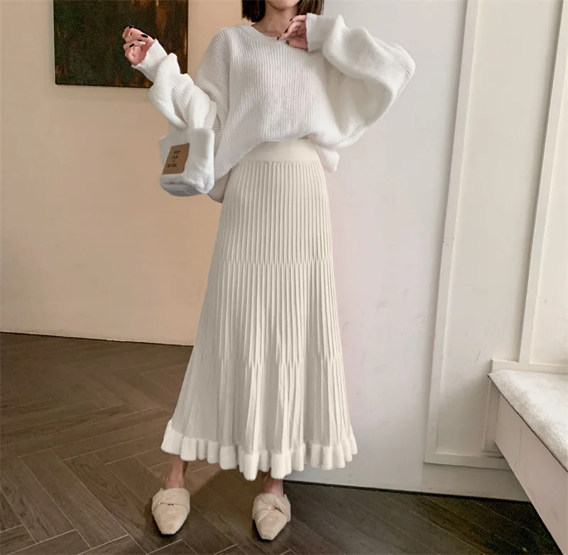 Ootddress High Waist Ruffled Pleated Skirts Women Solid Autumn Elegant Long Skirt Loose Pleated Ribbed Casual Ladies Maxi Skirt 18 Ootddress High Waist Ruffled Pleated Skirts Women Solid Autumn Elegant Long Skirt Loose Pleated Ribbed Casual Ladies Maxi Skirt