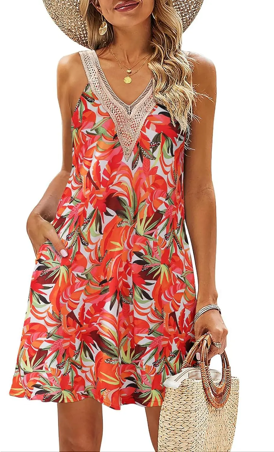 Summer Print Vest Dresses Women Lace Patchwork V-neck Casual Beach Vacation Mini Dress Fashion Lady Commuting Clothing Vestidos 21 Summer Print Vest Dresses Women Lace Patchwork V-neck Casual Beach Vacation Mini Dress Fashion Lady Commuting Clothing Vestidos