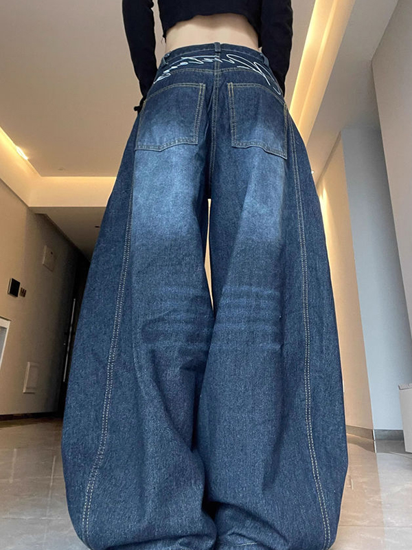 Vintage Navy Blue Straight Boyfriend Jeans
