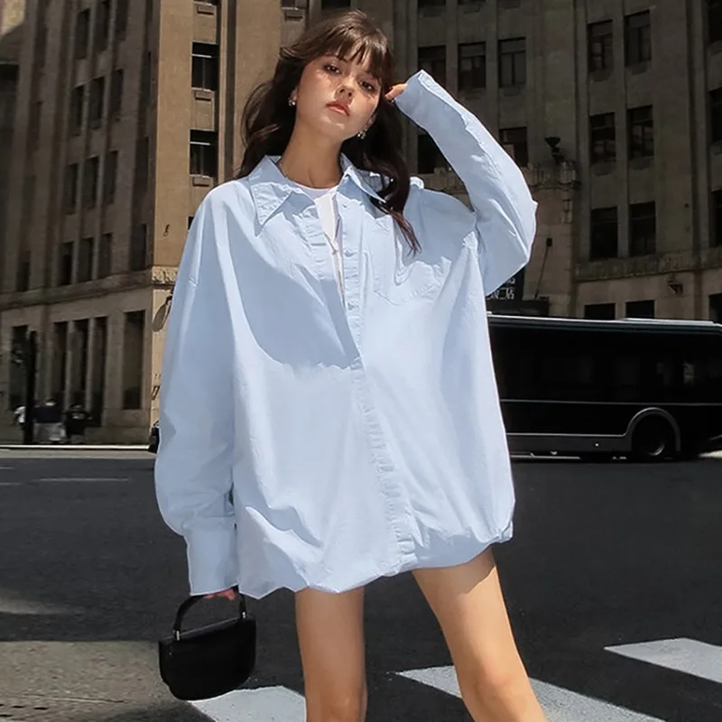 Ootddress Oversized Shirts Dress Women 2025 New Fashion Baggy Turn Collar Cover-up Femme Casual Loose Holiday Beach Dresses Womens