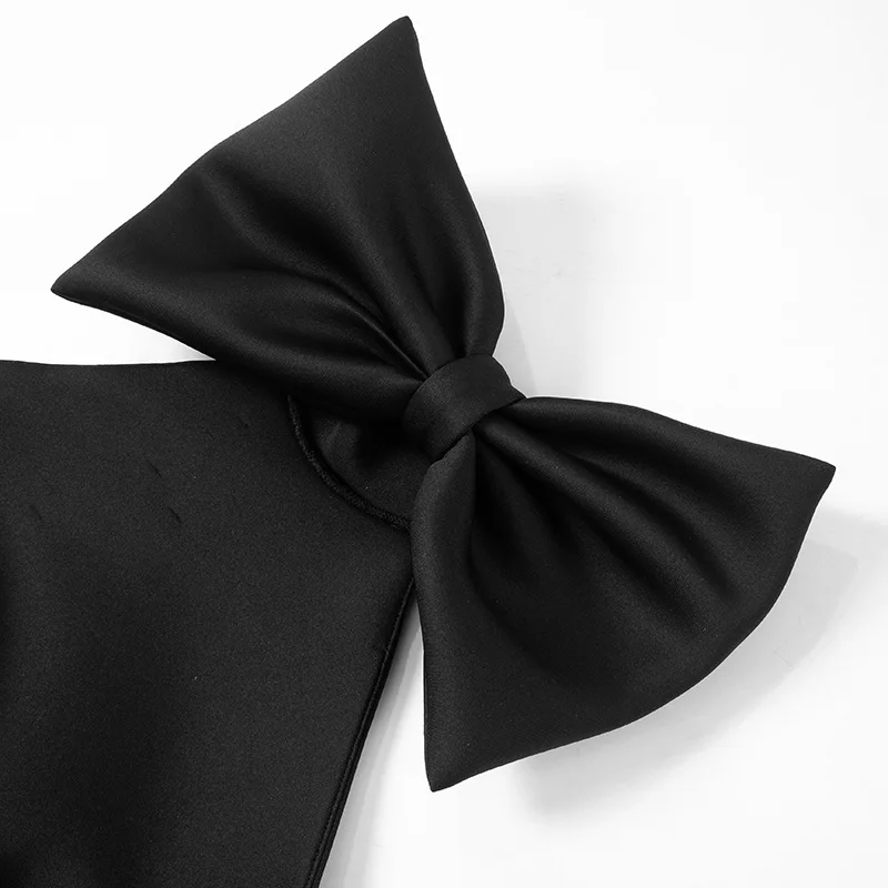 Ootddress Big Backless Bow Dress For Women Slim Pleated Sexy Sleeveless Solid Splice Halter Neck Evening Party Mini Dress Female