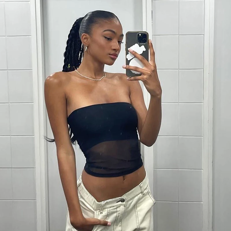 Mesh Corset Black Y2K Tops Women Transparent Crop Top Stretch Tube Top Sexy Cami Tops Summer Streetwear 10 Mesh Corset Black Y2K Tops Women Transparent Crop Top Stretch Tube Top Sexy Cami Tops Summer Streetwear