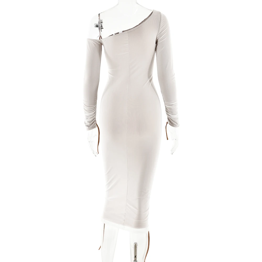 3.jpg Ootddress Elegant Long Sleeved Mesh Patchwork Dress For Women Elastic Tight Double Layered Vestidos Sheath Party Evening Dress