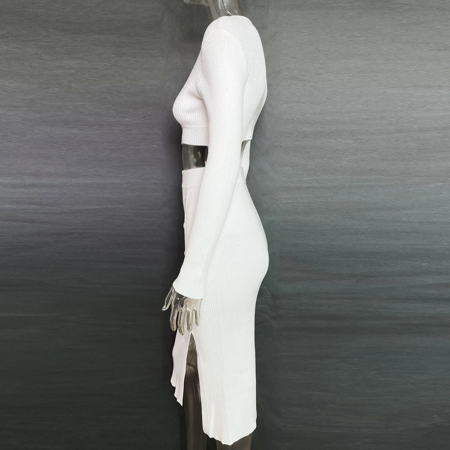 Ootddress V-Neck Crop Top ANd Midi Skirt Sets Autumn Wrap Slim Bodycon Casual 2 Piece Sets Dress Outfits Women's Knitted Suit 2025