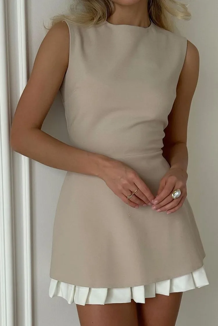 Ootddress Elegant Sleeveless Slim Pleated Skirt Patchwork Dress For Women Summer New Evening Leisure Holiday Vestidos Female 4 Ootddress Elegant Sleeveless Slim Pleated Skirt Patchwork Dress For Women Summer New Evening Leisure Holiday Vestidos Female