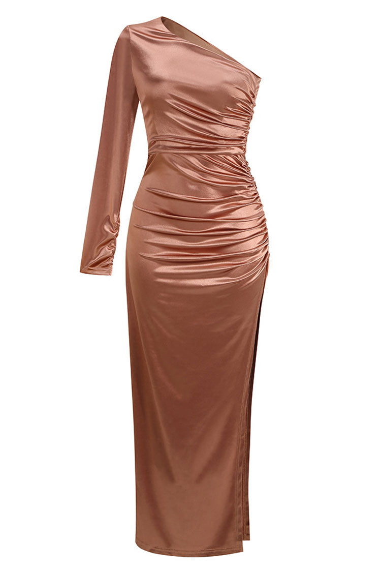Strapless Ruched Side Slit Bodycon Mini Dress with Detachable Ruched Sleeve