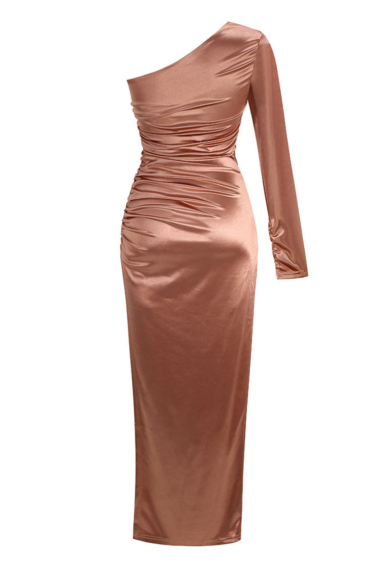 Strapless Ruched Side Slit Bodycon Mini Dress with Detachable Ruched Sleeve