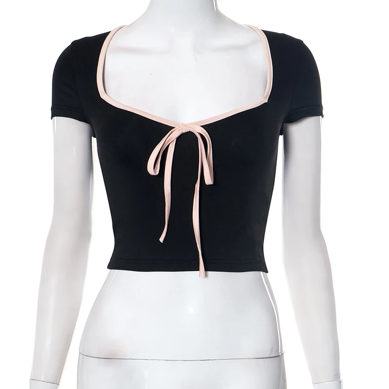Y2k Summer Crop Top Bow Baby Tees Womens Clothes 2025 Chic Cute Low Cut Short Sleeve T Shirts Black 12 Y2k Summer Crop Top Bow Baby Tees Womens Clothes 2025 Chic Cute Low Cut Short Sleeve T Shirts Black