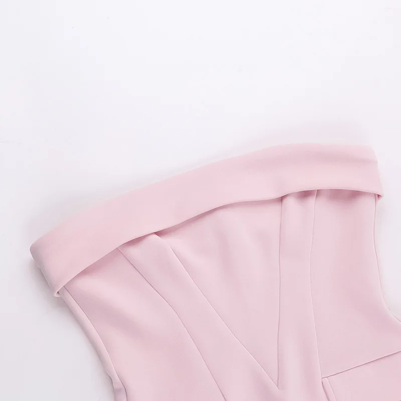 Fantoye Sexy Strapless Pocket Women Dress Pink Backless High Waist Mini Dress Female Summer Skinny Elegant Party Clubwear 2025