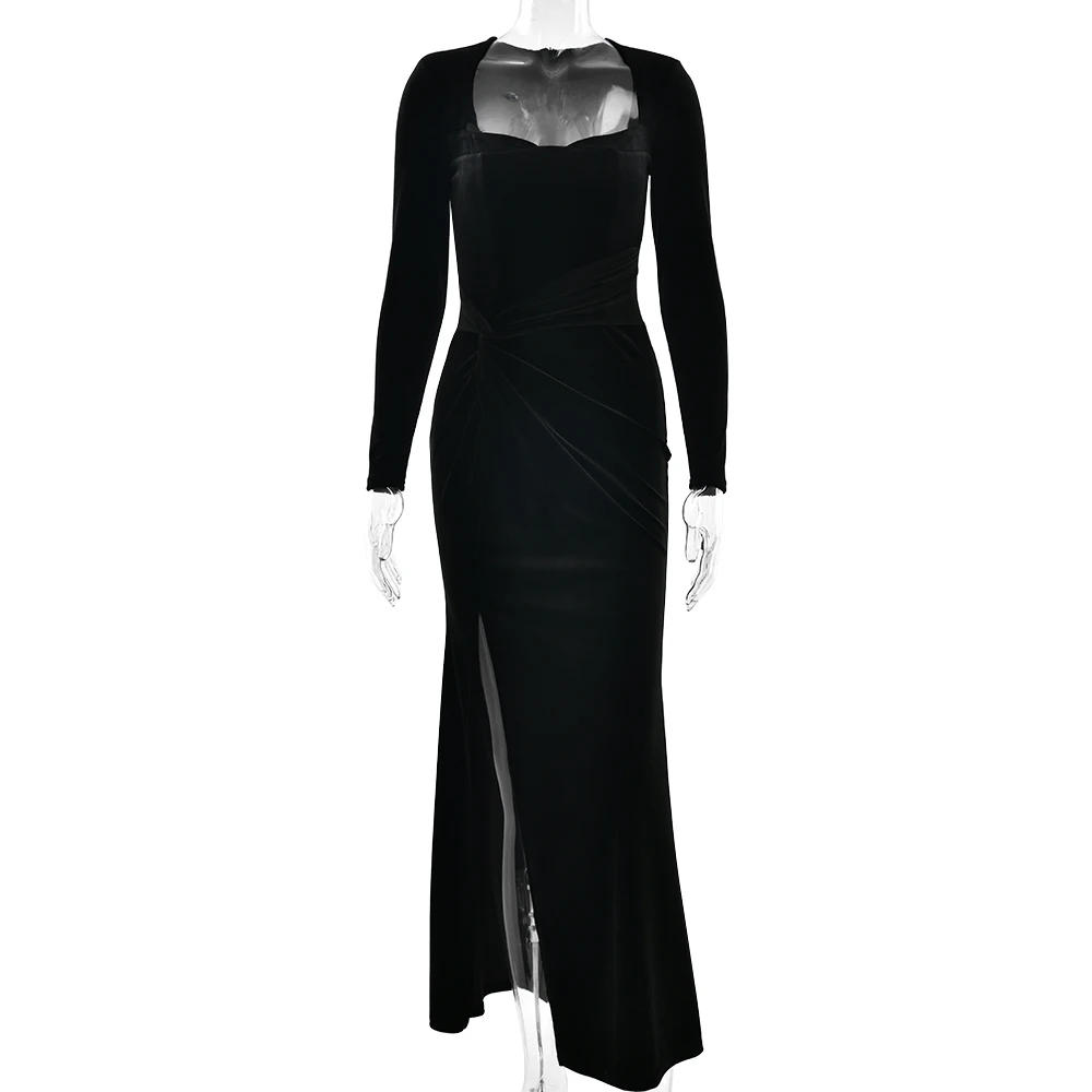 Sexy Velvet Elastic Tight Long Sleeved Dress Elegant Bodycon Slit Party Evening Dress Autumn/winter 2025New Slim Vestido
