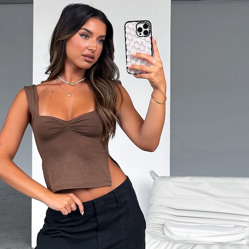 Square Collar Tank Women Slim Split Crop Tops Chic Backless Sleeveless Casual Camis Summer 2025 Y2K Double Layer 18 Square Collar Tank Women Slim Split Crop Tops Chic Backless Sleeveless Casual Camis Summer 2025 Y2K Double Layer