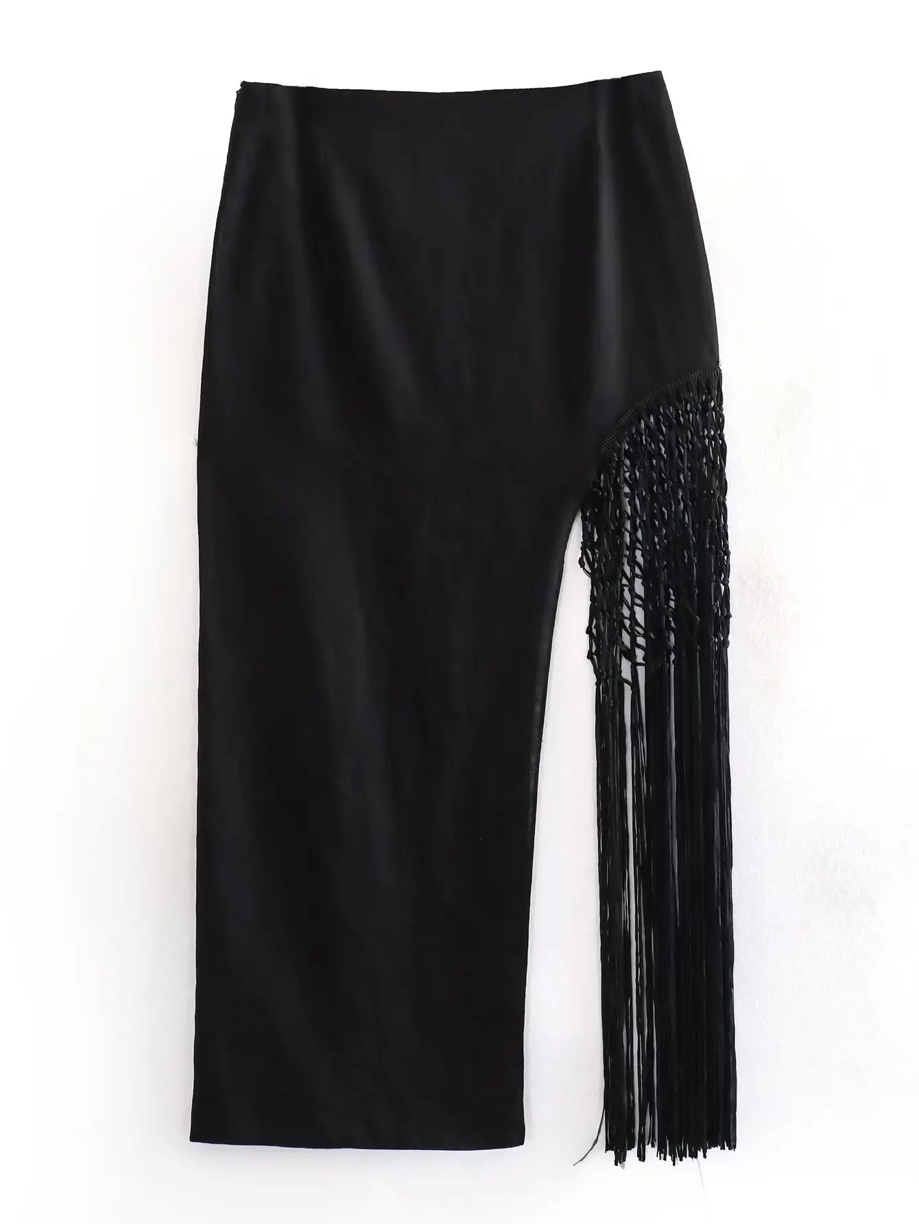 Ootddress Tassel Hollow Out Maxi Skirt Sets Female Black Summer Sexy 2 Piece-Set Backless Lace-Up Crop top And Long Skirt Outfits