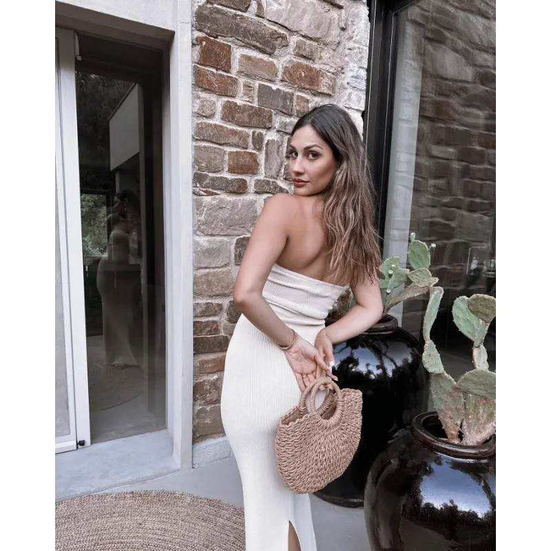 Ootddress Backless Slim Fashion Maxi Dress Knit Women Off-Shoulder High Waist Solid Elegant Party Dress Knitwear Female Sexy Dress