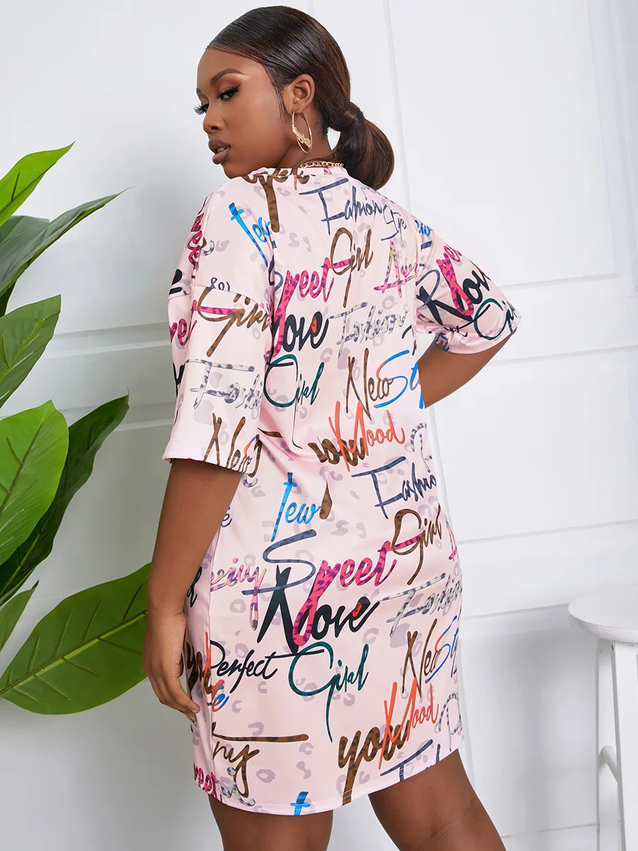 Plus Size Graffiti Figure Print Dress Drop Shoulder Streetwear Stretchy Half Sleeve Pullover Boyfriend Tee Lady Outfits 8 Plus Size Graffiti Figure Print Dress Drop Shoulder Streetwear Stretchy Half Sleeve Pullover Boyfriend Tee Lady Outfits