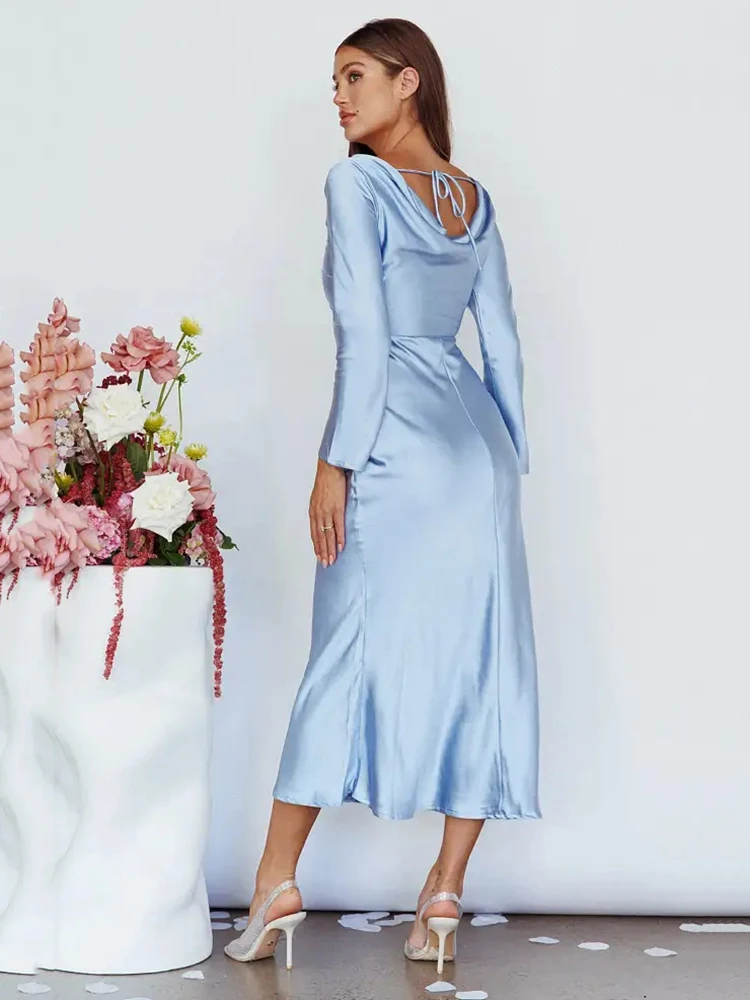 Bodycon Long Sleeve Women's Dress Party Club Evening Dress Female Slim Fit Round Neck Solid Long Dress Autumn New 2025