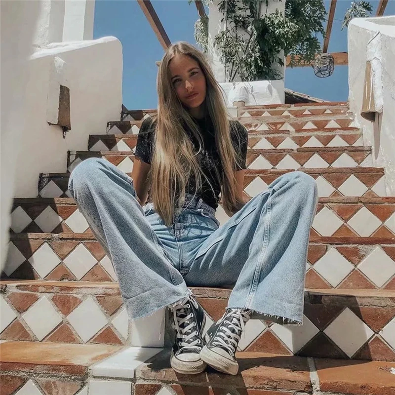 Ootddress 2025 Fashion Women's Jeans Bottom Casual Straight Leg Baggy Jeans Fall Boyfriend Long Trousers High Waist Denim Pants