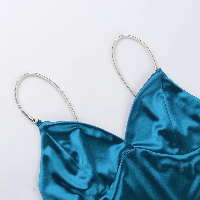 Ootddress Sexy Spaghetti Strap New Bag Buttocks Long Dress Sexy Suspender Slit Dress Diamond Shoulder Strap Party Nightclub Dress