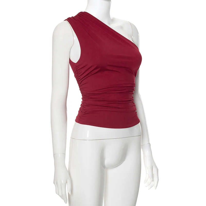 Solid Color One Shoulder Backless Tank Top T-Shirt Candy Color Sleeveless Slim Top