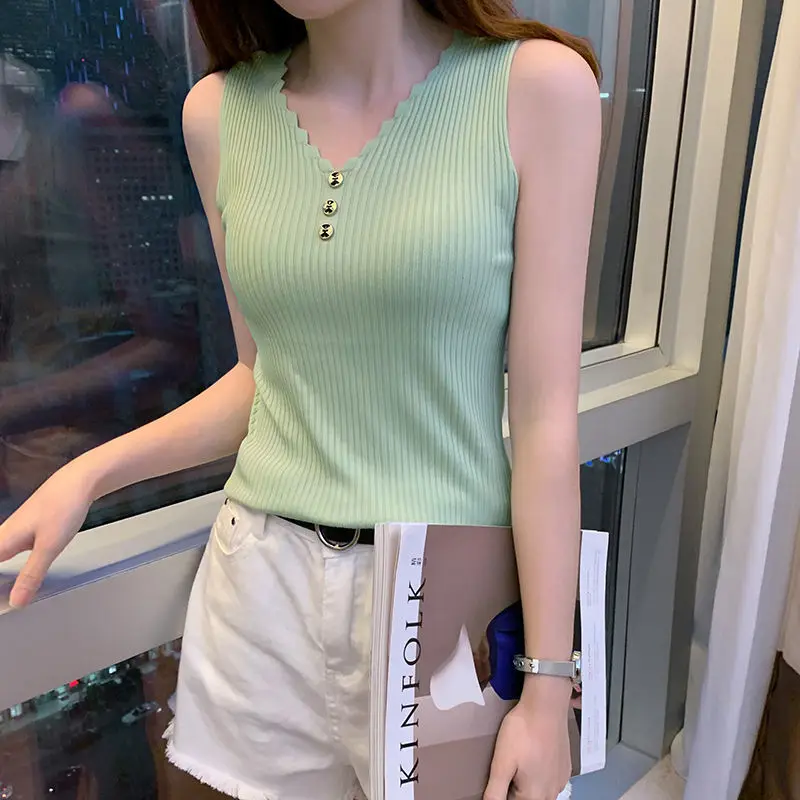 Summer Camisole Women Tank Top Sexy Slim Korean Style Casual V-Neck Vest Knitted Fashion Sleeveless Tops Female Tee 9 Summer Camisole Women Tank Top Sexy Slim Korean Style Casual V-Neck Vest Knitted Fashion Sleeveless Tops Female Tee