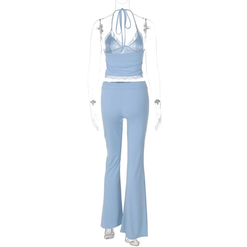 Ootddress Women Sexy V-neck Strapless Wide-Leg pants Suit Lace V Neck Top Solid Lace-up Long Trousers Summer Fashion Two Piece Sets 9 Ootddress Women Sexy V-neck Strapless Wide-Leg pants Suit Lace V Neck Top Solid Lace-up Long Trousers Summer Fashion Two Piece Sets