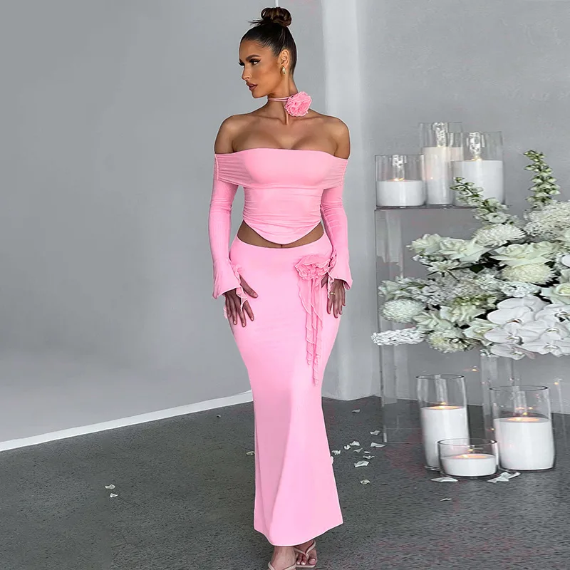 Ootddress Winter New Sexy Long Sleeved Half Skirt Set For Woman 3D Flower Slim Tight Long Skirt Party Evening Dress Two Piece Set 8 Ootddress Winter New Sexy Long Sleeved Half Skirt Set For Woman 3D Flower Slim Tight Long Skirt Party Evening Dress Two Piece Set