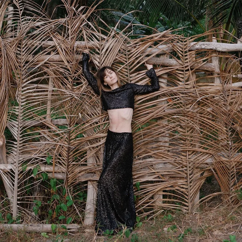 Ootddress Sequins Loose Dress Sets Women Long Sleeve Crop Tops High Waist Sexy Maxi Skirts Ladies Two Piece Suits Womens Outifits