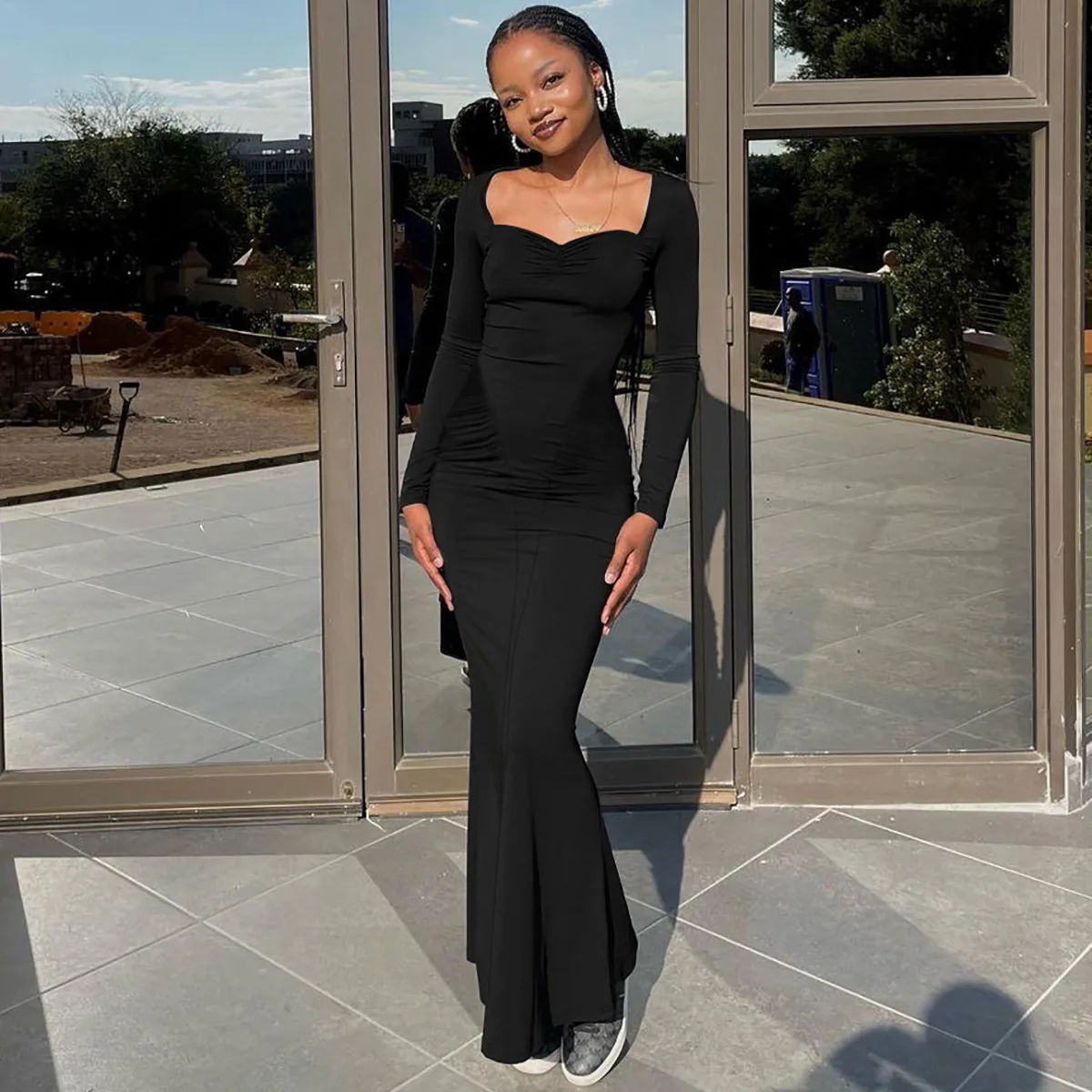 2025 Elegant Long Sleeve Party Dresses Sexy High Waist Slim Fit Women's Evening Dress Fashion Solid Color Pleated Long Dresses 13 2025 Elegant Long Sleeve Party Dresses Sexy High Waist Slim Fit Women's Evening Dress Fashion Solid Color Pleated Long Dresses